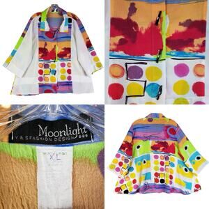 Moonlight Y & S Fashion Design Women’s Size XL Art To Wear Tunic Top Button Up